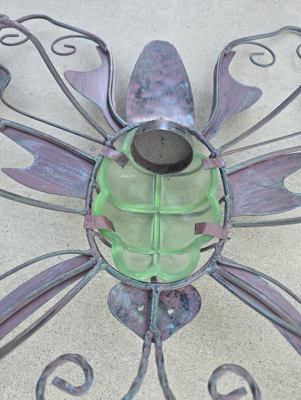 Butterfly Metal Wall Decor w/ Tealight Holder Purple Green 23” x 20” - Picture 6 of 10